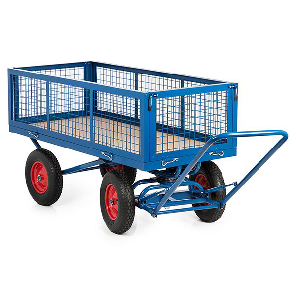 Durable Blue Pull Along Cart With Four Mesh Side Panels