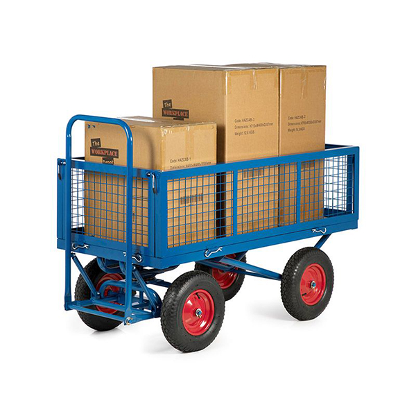 Durable Blue Pull Along Cart With Four Mesh Side Panels