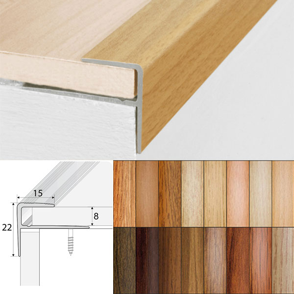 Stair Nosing Edge Trim Push-In Aluminium Wood Effect