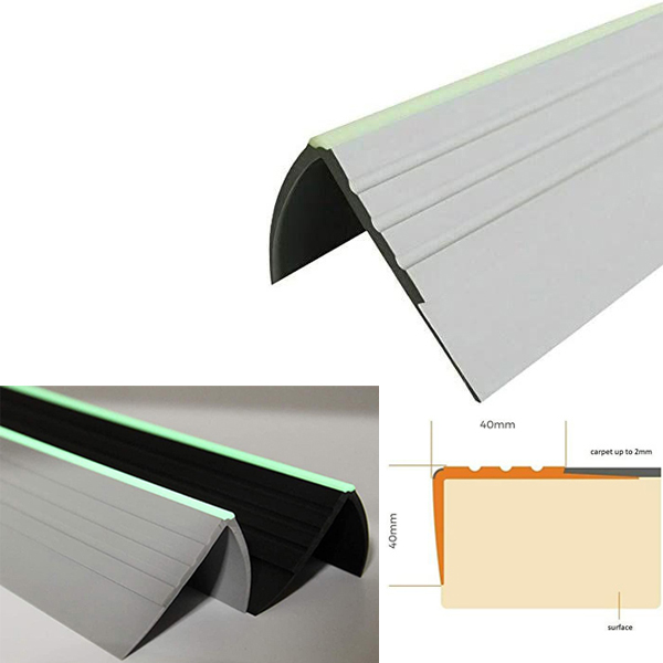 PVC Bullnose Stair Nosing 40mm x 40mm Anti Slip Rubber Angle Step Edge