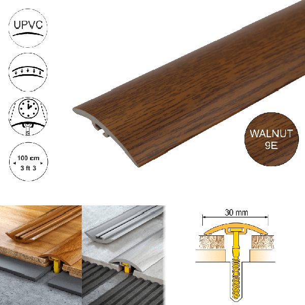 PVC door floor trim 30mm Wide for wooden, laminate, carpet, vinyl or tiled floors