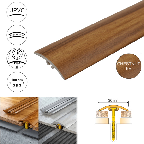 PVC door floor trim 30mm Wide for wooden, laminate, carpet, vinyl or tiled floors