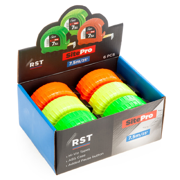 RST Site Pro Hi-Viz Measuring Tapes Dual Scale Metric/Imperial Box of 6 