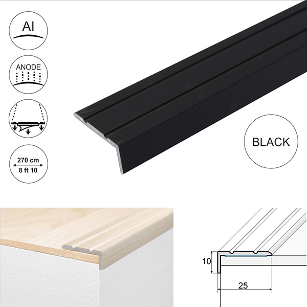 Self Adhesive 25 x 10mm Anodised Aluminium Stair Nosing Edge Trim