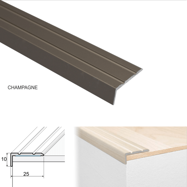 Self Adhesive 25 x 10mm Anodised Aluminium Stair Nosing Edge Trim