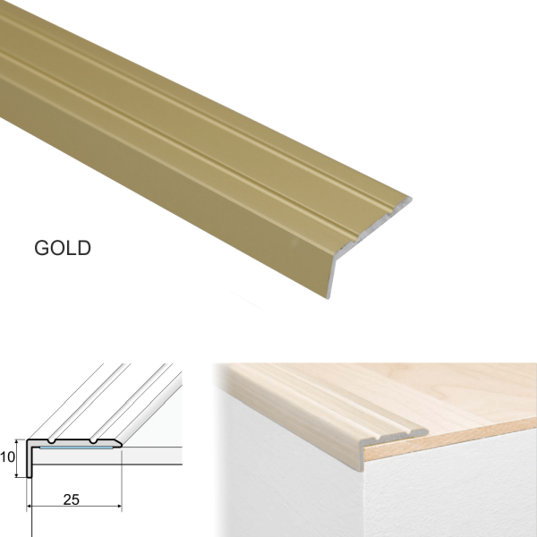 Self Adhesive 25 x 10mm Anodised Aluminium Stair Nosing Edge Trim