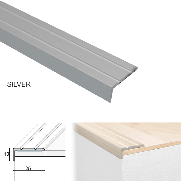 Self Adhesive 25 x 10mm Anodised Aluminium Stair Nosing Edge Trim