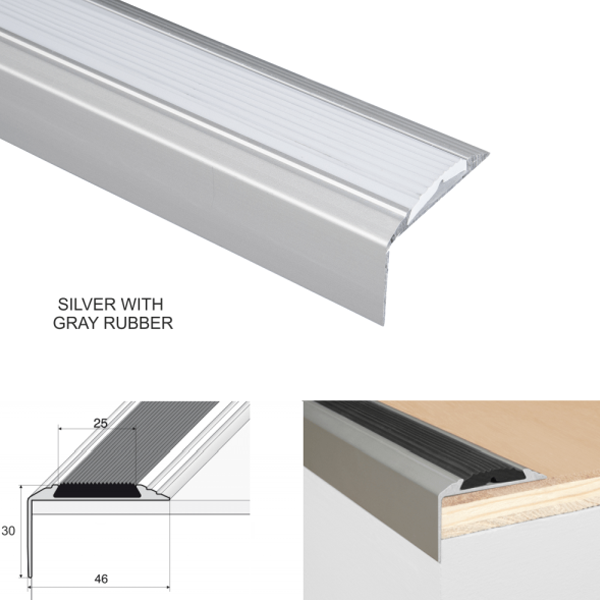 Self Adhesive Anti-Slip Aluminium Stair Nosing Edge Trim With Rubber Insert