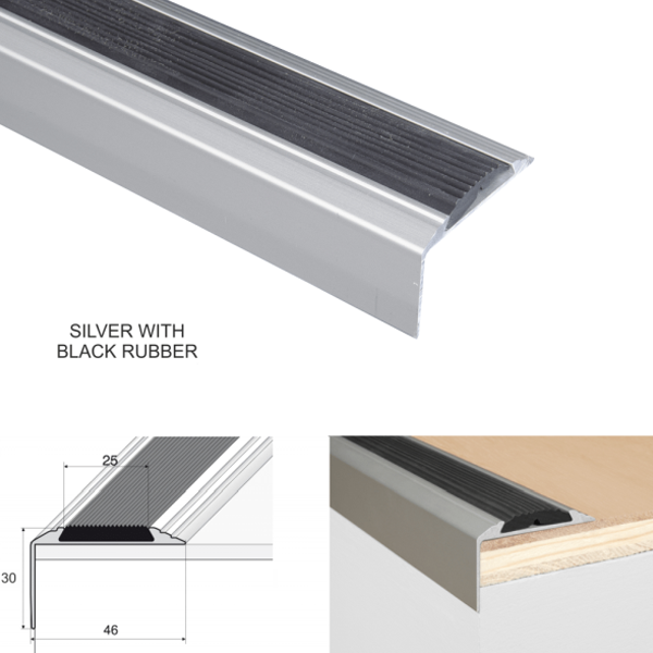 Self Adhesive Anti-Slip Aluminium Stair Nosing Edge Trim With Rubber Insert