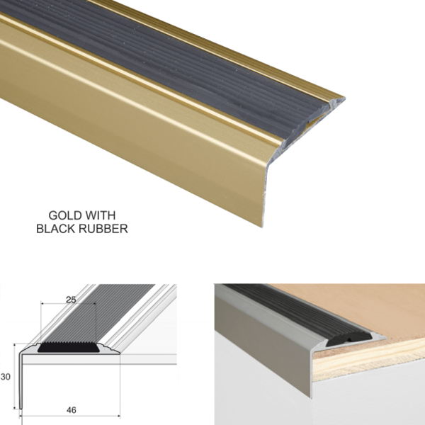 Self Adhesive Anti-Slip Aluminium Stair Nosing Edge Trim With Rubber Insert