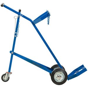 Blue Single Cylinder Industrial Steel Trolley On Solid Rubber Wheel