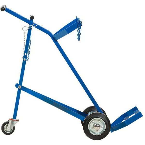 Blue Single Cylinder Industrial Steel Trolley On Solid Rubber Wheel