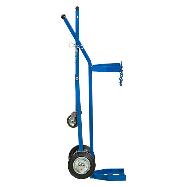 Blue Single Cylinder Industrial Steel Trolley On Solid Rubber Wheel