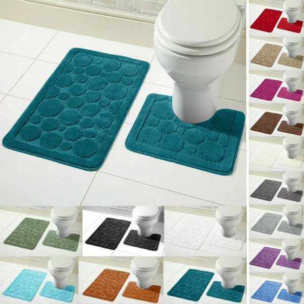 Soft Large Bathroom Shower Mat & Toilet Pedestal Rug 2 Pieces Set 