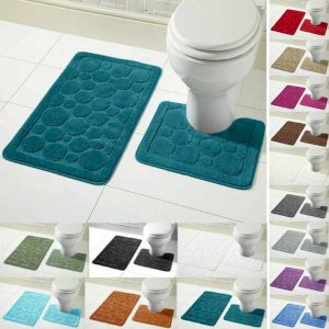 Soft Large Bathroom Shower Mat & Toilet Pedestal Rug 2 Pieces Set 