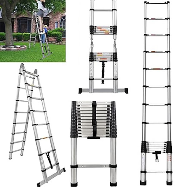 Stainless Steel Folding Ladder Retractable Library Ladder with Adjustable Step for Roof Work