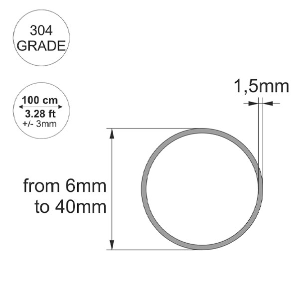 Stainless Steel Round Tube 1m Long  / Pipe 304 Grade