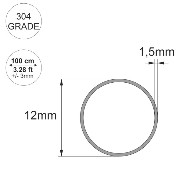 Stainless Steel Round Tube 1m Long  / Pipe 304 Grade