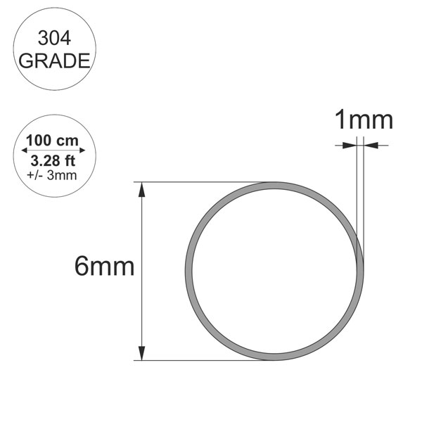 Stainless Steel Round Tube 1m Long  / Pipe 304 Grade