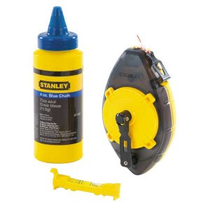 Stanley Power Winder Chalk Line, Level & Blue Builders Chalk with Steel Crank Handle