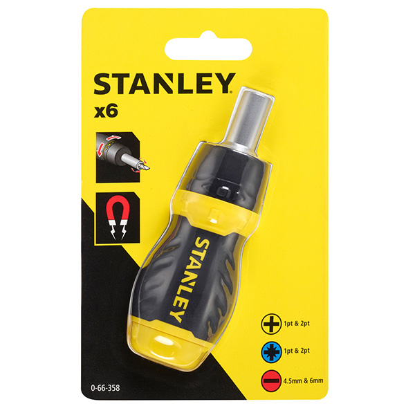 Stanley Stubby 3-Position Multi-Bit Ratcheting Screwdriver (6 Bits)