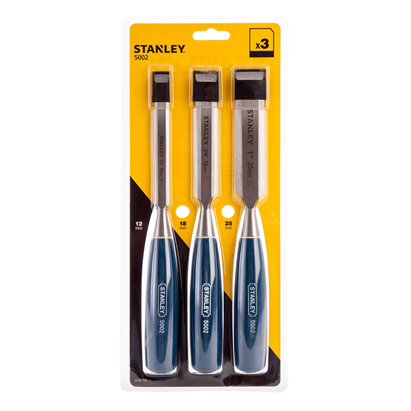 Stanley Bevel Rust-Resistant and Shock-Proof Collar Chisel Edge Chisel Set of 3