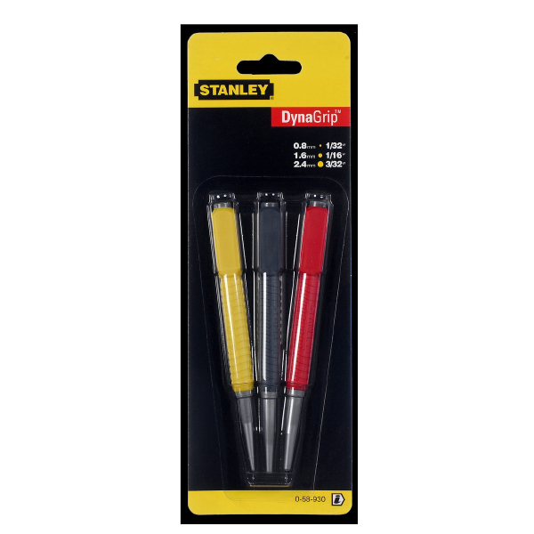 Stanley Dyna Elastomer Handle Grip Nail Punch Set (3 Piece)