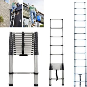 Telescopic Folding Ladder, Aluminium Heavy Duty Sturdy Straight Ladders