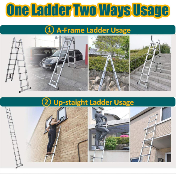 Telescopic Folding Ladder, Aluminium Heavy Duty Sturdy Straight Ladders