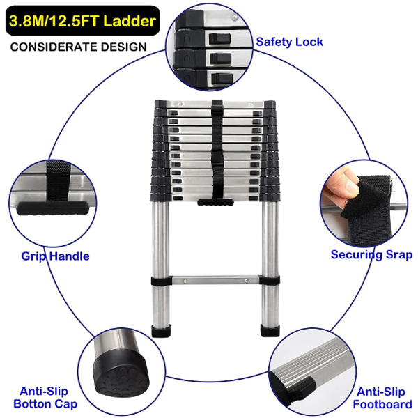 Telescopic Loft Ladder Stainless Steel Portable Extendable Extension Step Attic Ladders