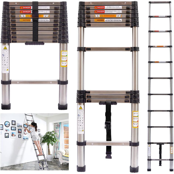 Telescopic Loft Ladder Stainless Steel Portable Extendable Extension Step Attic Ladders