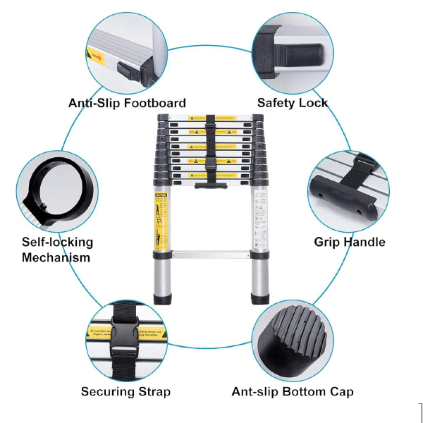 Telescopic Loft Ladder Steps Multi-Purpose Aluminum Extendable Straight Ladders