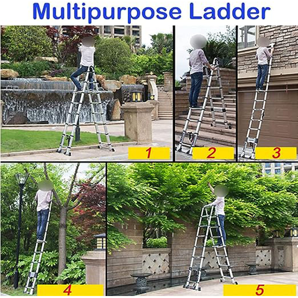 Stainless Steel Folding Ladder Retractable Library Ladder with Adjustable Step for Roof Work