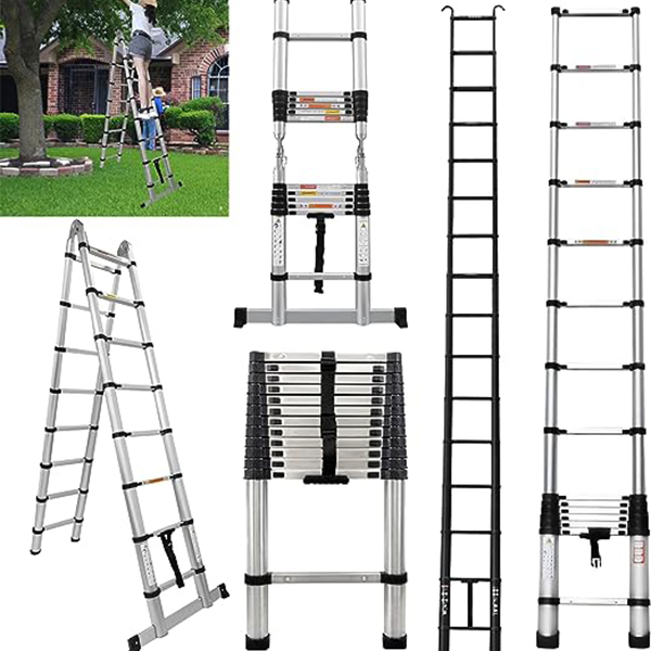 Stainless Steel Folding Ladder Retractable Library Ladder with Adjustable Step for Roof Work