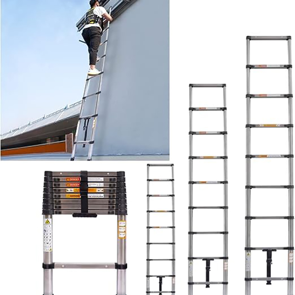 Stainless Steel Folding Ladder Retractable Library Ladder with Adjustable Step for Roof Work