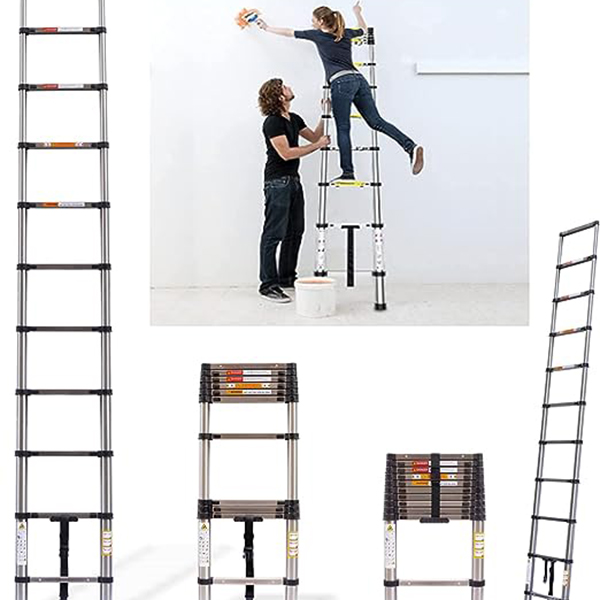 Stainless Steel Folding Ladder Retractable Library Ladder with Adjustable Step for Roof Work