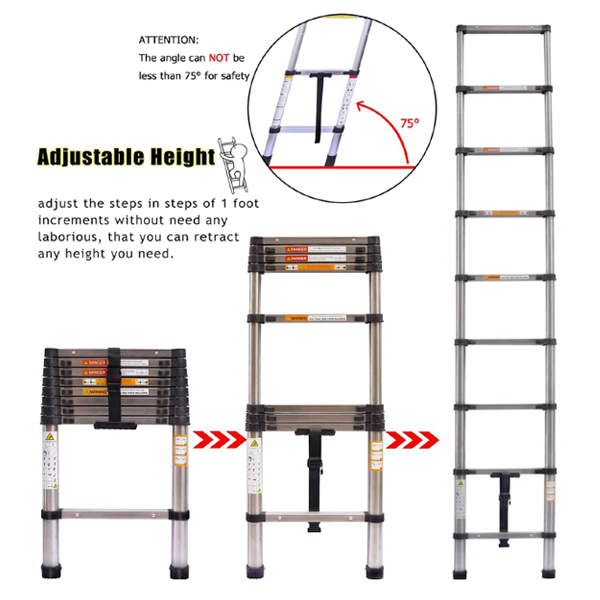 Telescoping Ladder Multi-Purpose Folding Stainless Steel Retraction Extension for Homes