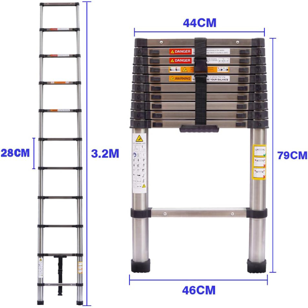 Telescoping Ladder Multi-Purpose Folding Stainless Steel Retraction Extension for Homes