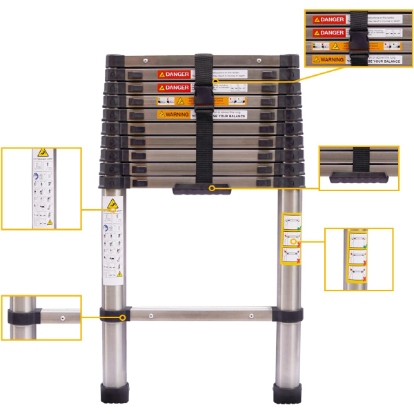 Telescoping Ladder Multi-Purpose Folding Stainless Steel Retraction Extension for Homes