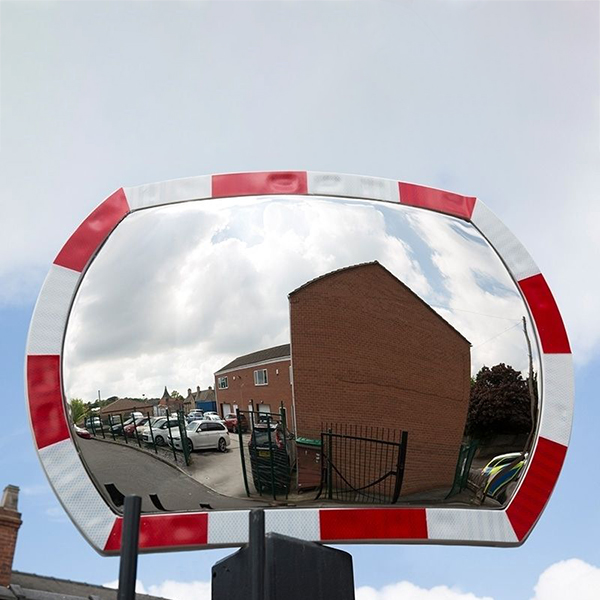 White/Orange Polycarbonate Convex Traffic Mirror With Rectangular face