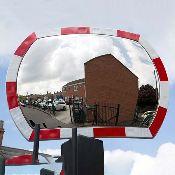 White/Orange Polycarbonate Convex Traffic Mirror With Rectangular face