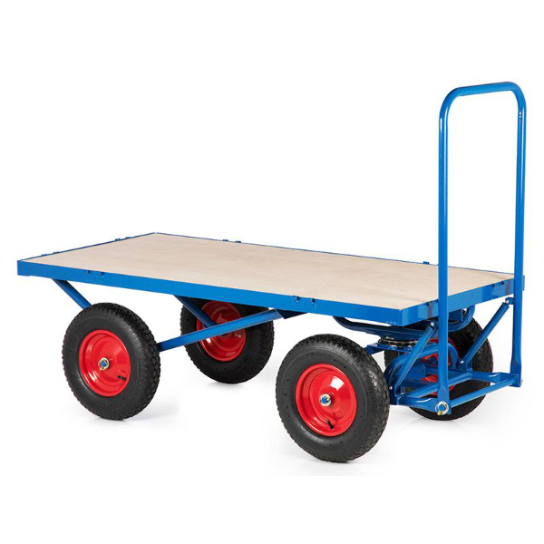 Turntable Four Pneumatic Wheeled Flat Platform Trolley