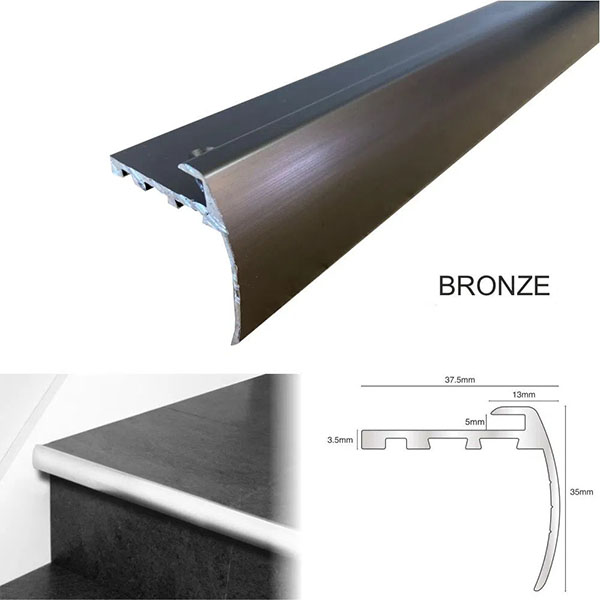 TVB Anodised Aluminium Bull Nose LVT Stair Nosing 37.5mm x 35mm Edge Profile For 5mm Flooring