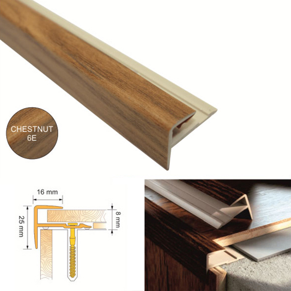 UPVC Push In Profile Stair Step Edges Nosing For Laminate , Wood Floors