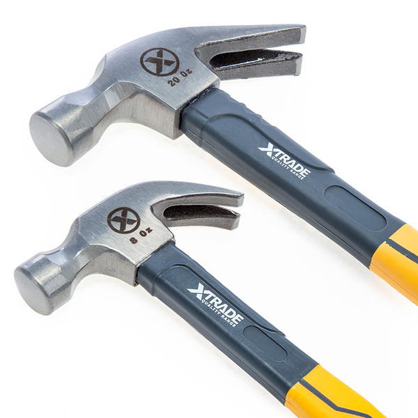 XTrade Claw Hammer Lightweight with Fibreglass Handle Twin Pack 20oz & 8oz