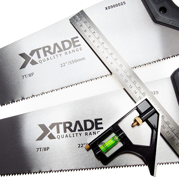 XTrade Stainless Steel Blade Hand Saw 2 x 550mm & Combination Square Pack