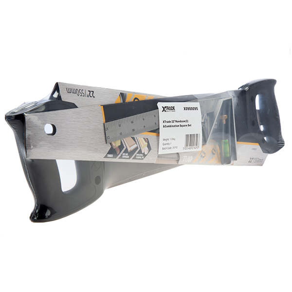 XTrade Stainless Steel Blade Hand Saw 2 x 550mm & Combination Square Pack