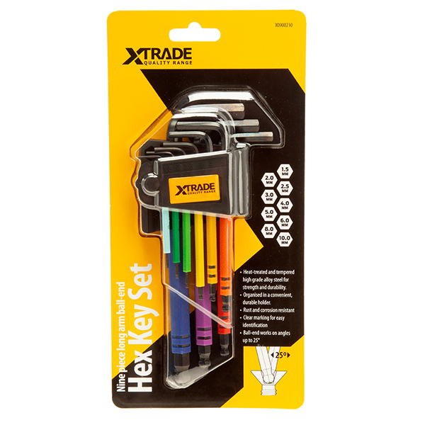 XTrade Long Arm Ball End Hex Key Set with Convenient Storage(9 Piece)