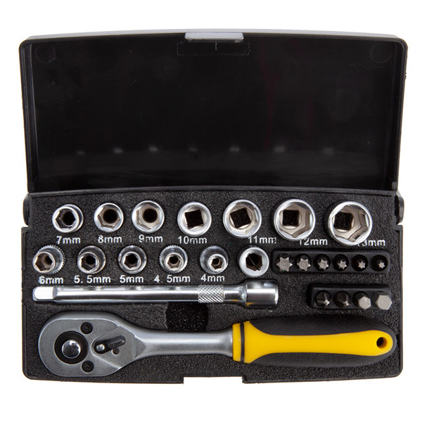 XTrade Extra-Short Reversible Rachet Socket Set 1/4in Drive (25 Piece)