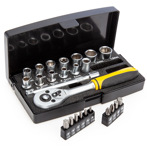 XTrade Extra-Short Reversible Rachet Socket Set 1/4in Drive (25 Piece)